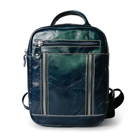 Women Genuine Leather Backpack Blue Sea