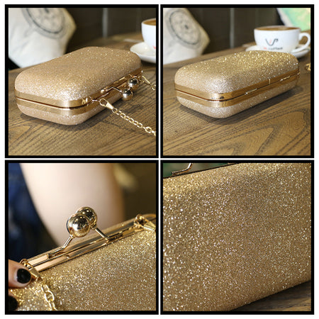 Woman Evening Bag Gold Glittered Hasp Clutch Bags