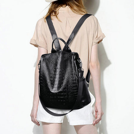 Women's Backpacks Phone Pocket High Quality Lady Crocodile Pattern