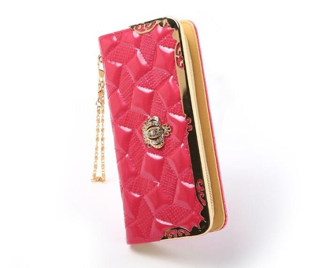fashion high capacity women wallets metal crown lady