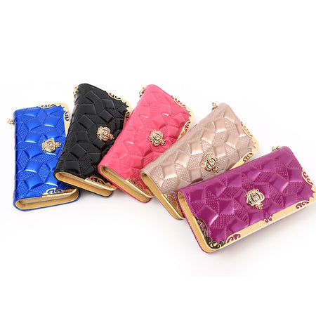 fashion high capacity women wallets metal crown lady