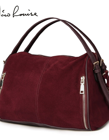 Nico Louise Women Real Split Suede Leather Boston Bag