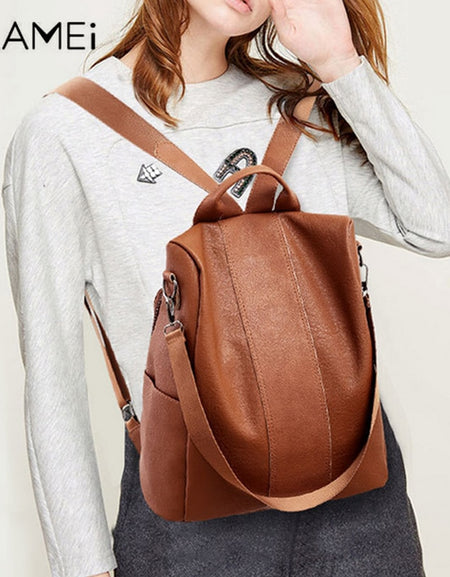 Laamei Backpack Women Retro PU Leather Backpack