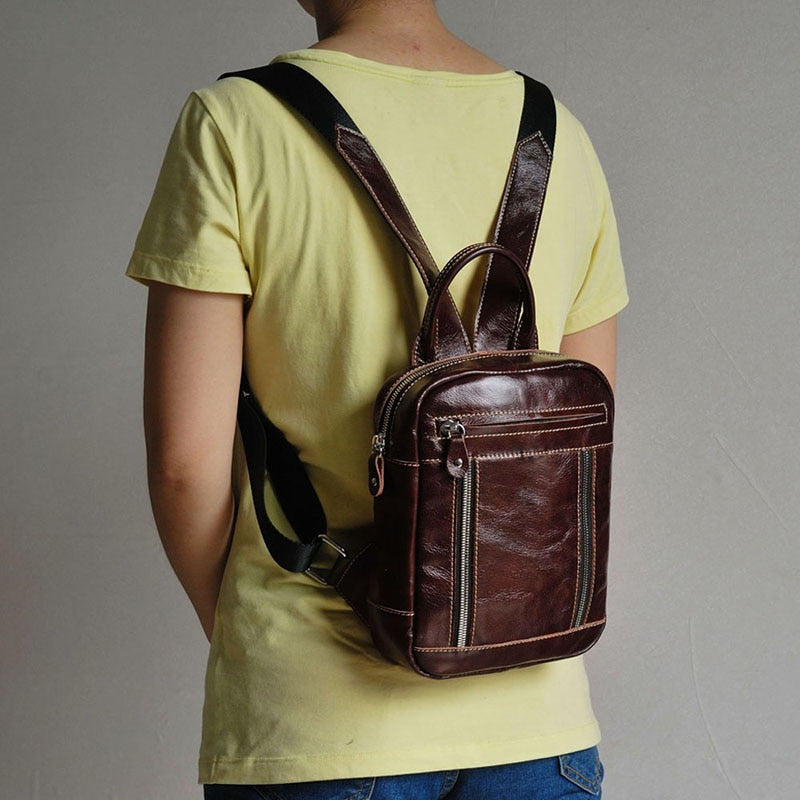 Women Genuine Leather Backpack Blue Sea