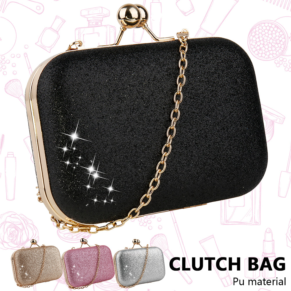 Woman Evening Bag Gold Glittered Hasp Clutch Bags