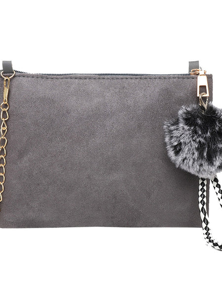 Women Hairball Clutch Bag Solid Color Street Style  Sued Clutch
