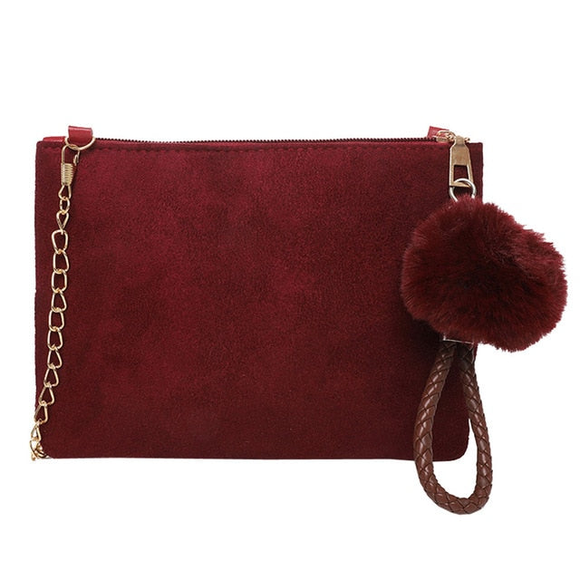 Women Hairball Clutch Bag Solid Color Street Style  Sued Clutch