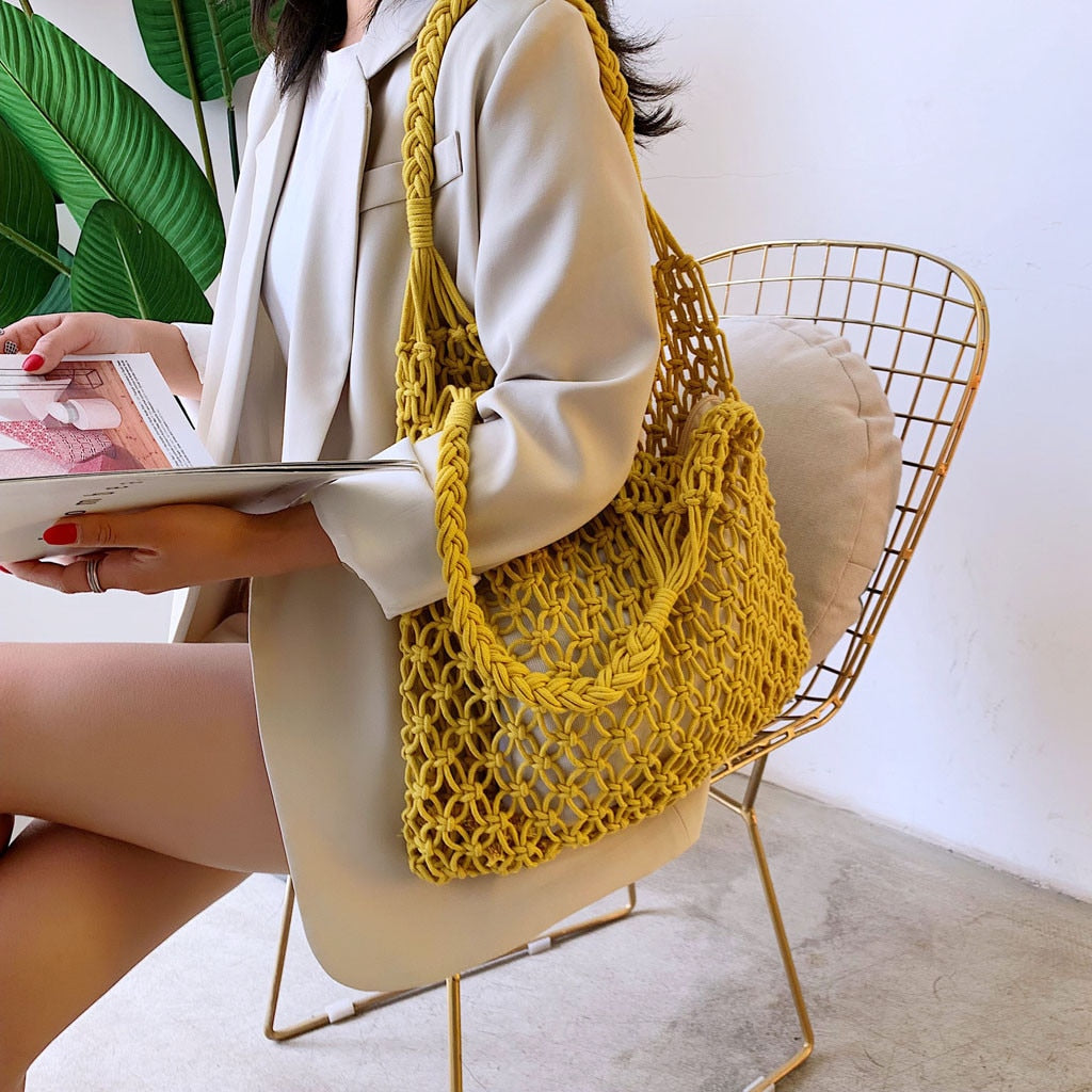 Woven Shoulder Bag Solid Color Handbag Woven Bags
