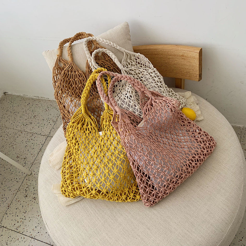 Woven Shoulder Bag Solid Color Handbag Woven Bags
