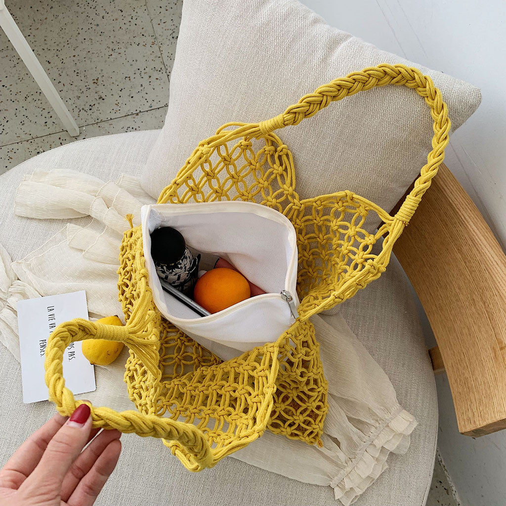 Woven Shoulder Bag Solid Color Handbag Woven Bags