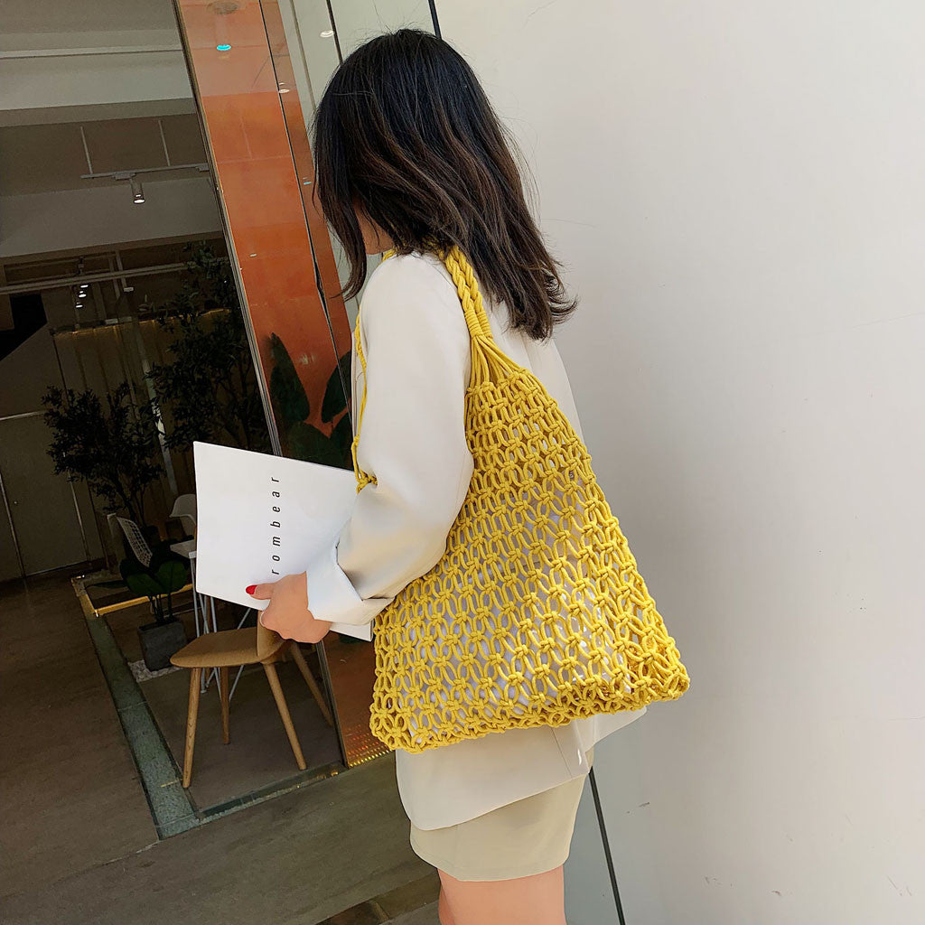 Woven Shoulder Bag Solid Color Handbag Woven Bags