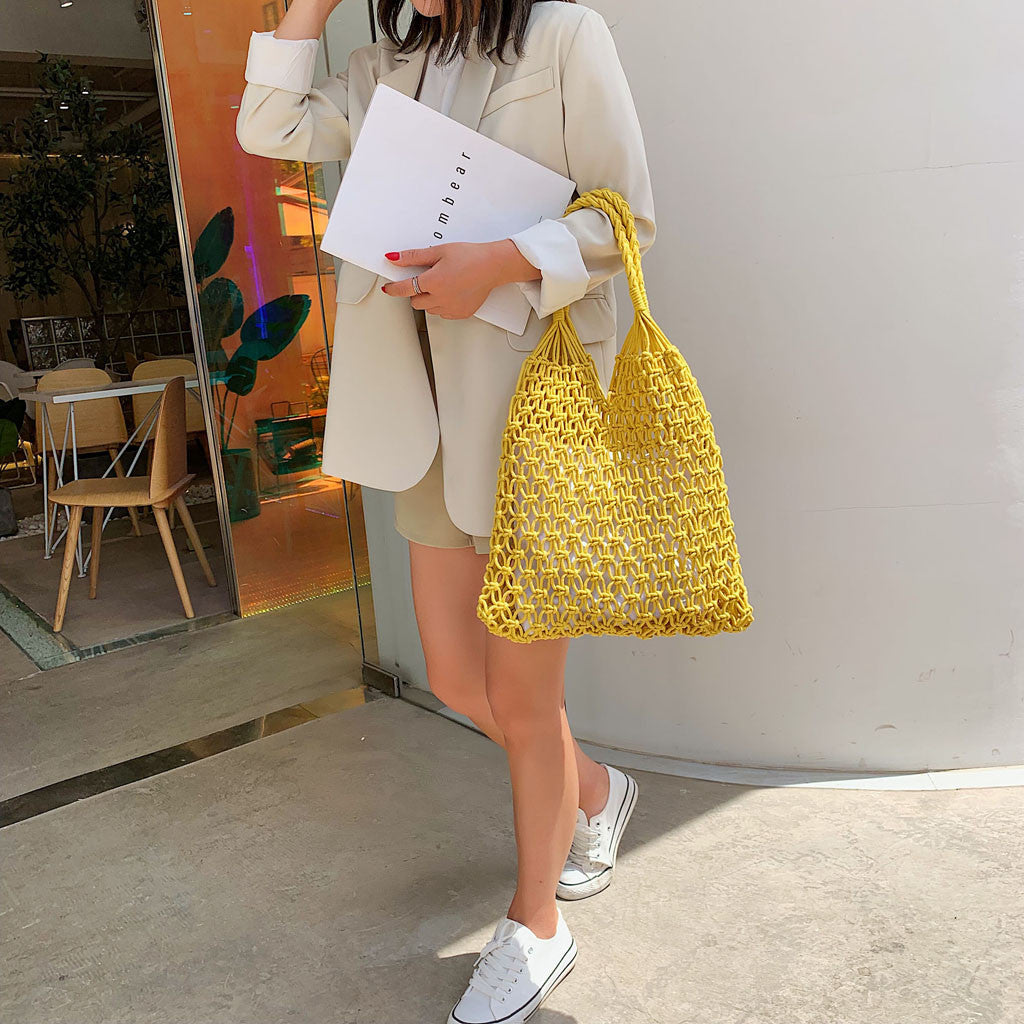 Woven Shoulder Bag Solid Color Handbag Woven Bags