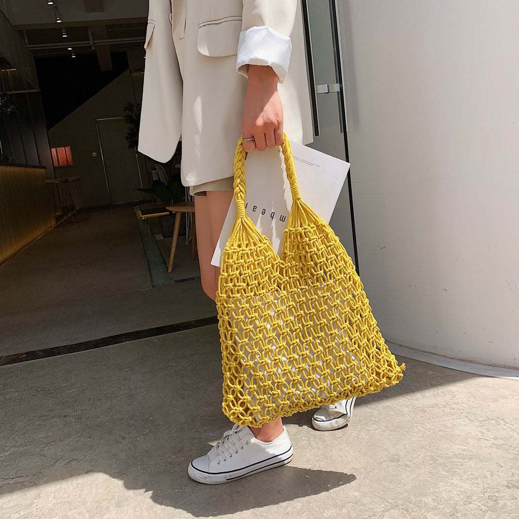 Woven Shoulder Bag Solid Color Handbag Woven Bags