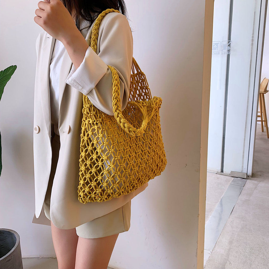 Woven Shoulder Bag Solid Color Handbag Woven Bags