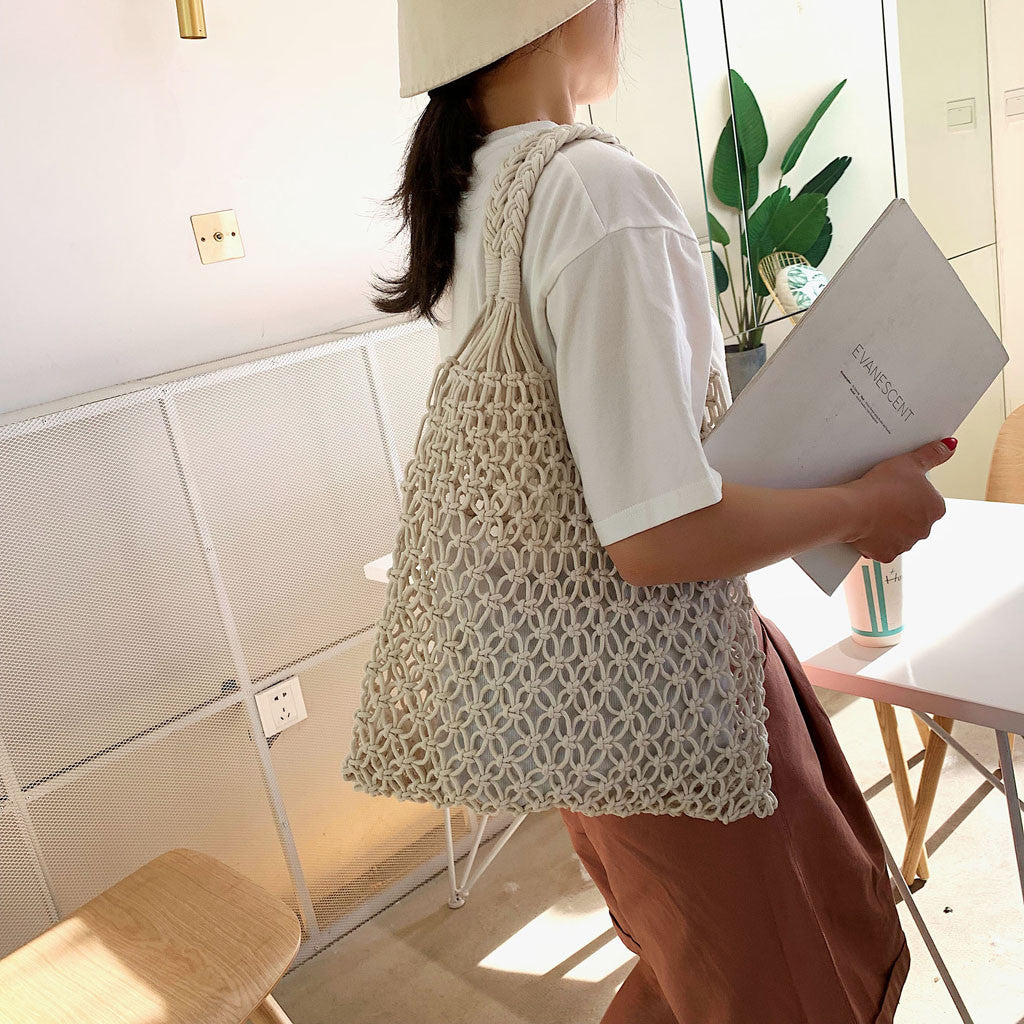 Woven Shoulder Bag Solid Color Handbag Woven Bags