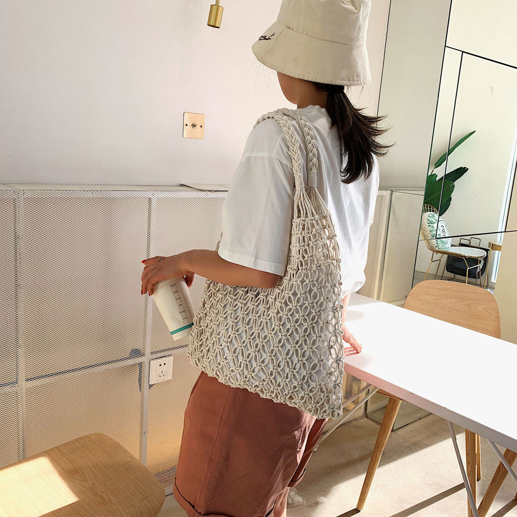 Woven Shoulder Bag Solid Color Handbag Woven Bags