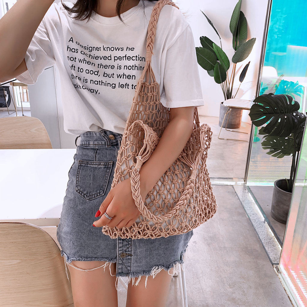 Woven Shoulder Bag Solid Color Handbag Woven Bags