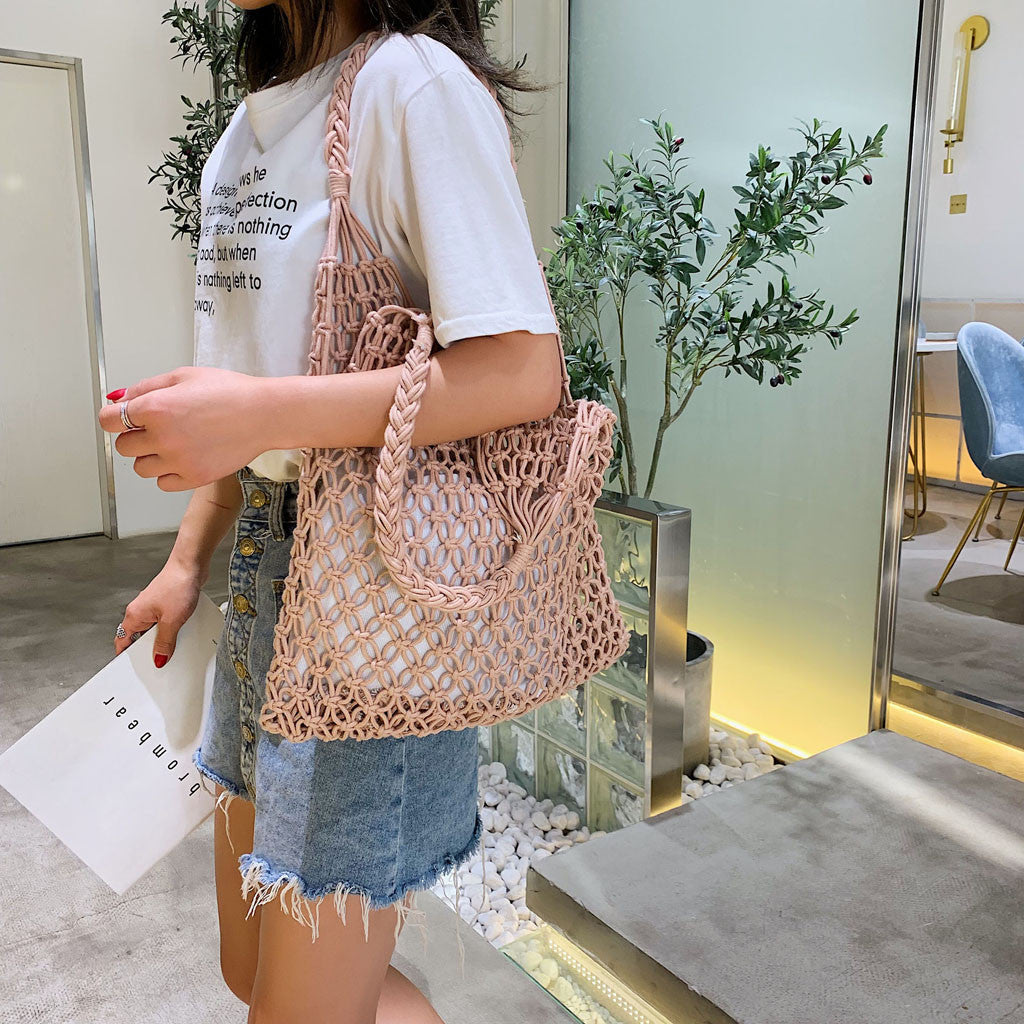 Woven Shoulder Bag Solid Color Handbag Woven Bags