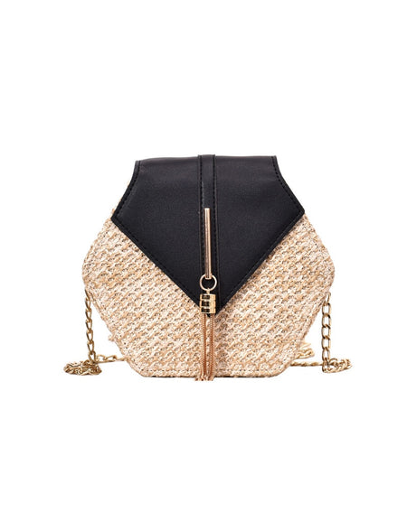 Women Retro Weave Leather Tassel Chain Crossbody  Bag