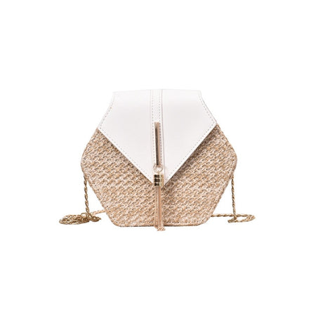 Women Retro Weave Leather Tassel Chain Crossbody  Bag