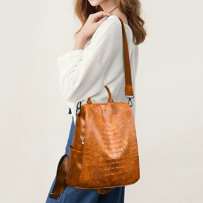 Women's Backpacks Phone Pocket High Quality Lady Crocodile Pattern