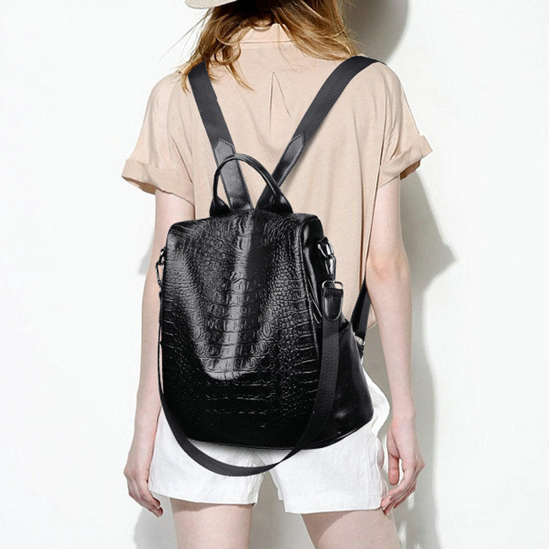Women's Backpacks Phone Pocket High Quality Lady Crocodile Pattern