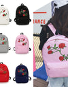 Women Girls Embroidery Rose School Bag Travel Backpack