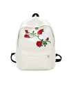 Women Girls Embroidery Rose School Bag Travel Backpack