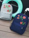 Women Girls Embroidery Rose School Bag Travel Backpack