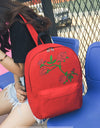 Women Girls Embroidery Rose School Bag Travel Backpack