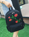 Women Girls Embroidery Rose School Bag Travel Backpack