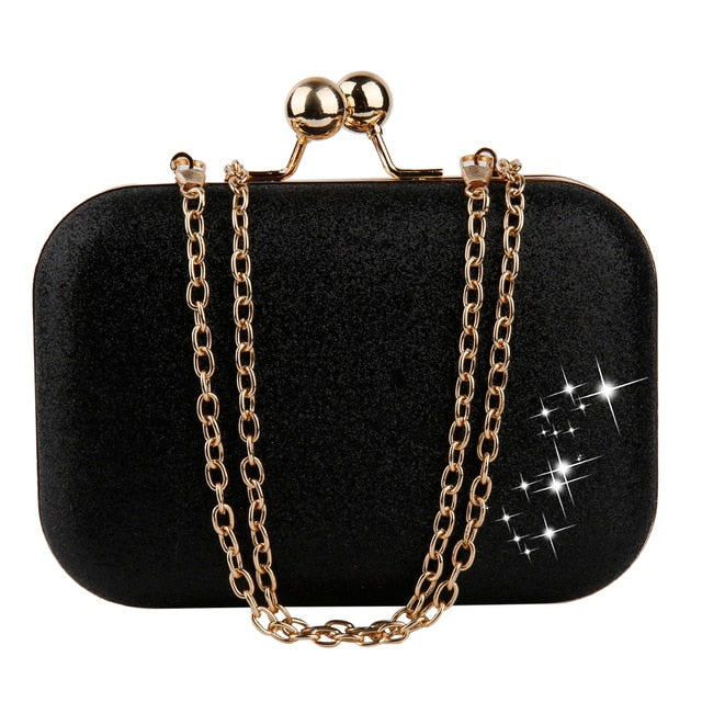 Woman Evening Bag Gold Glittered Hasp Clutch Bags