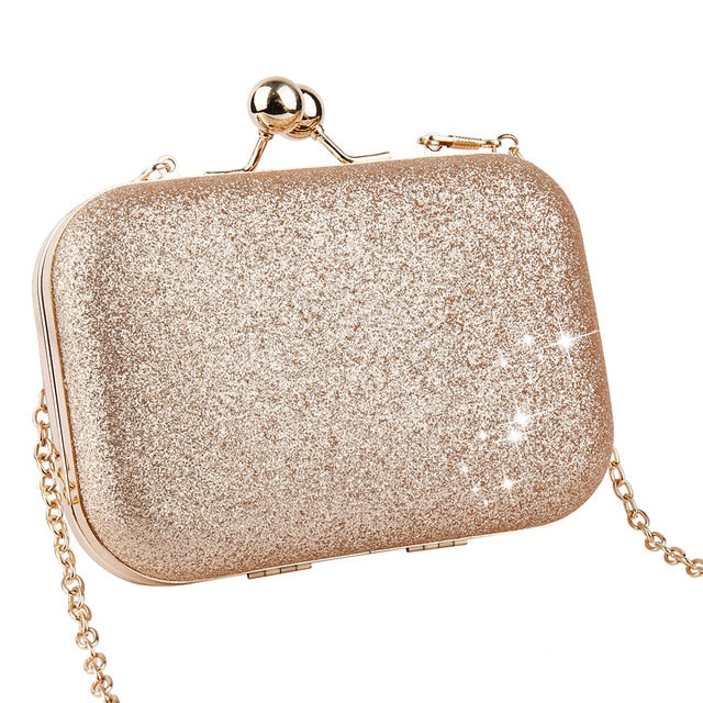 Woman Evening Bag Gold Glittered Hasp Clutch Bags