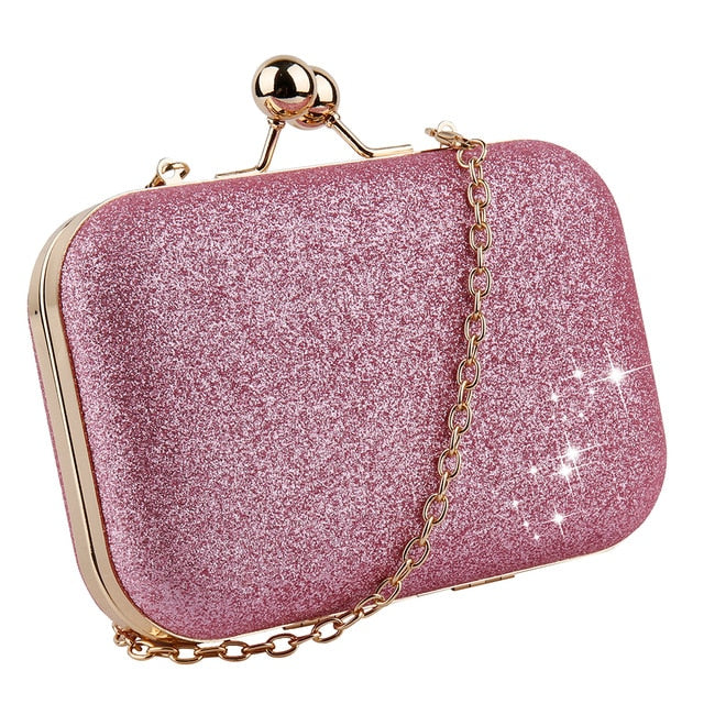Woman Evening Bag Gold Glittered Hasp Clutch Bags