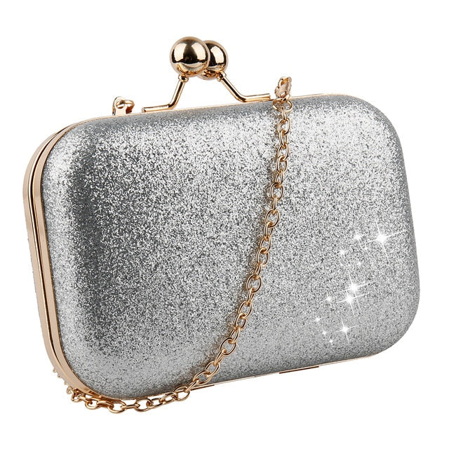Woman Evening Bag Gold Glittered Hasp Clutch Bags