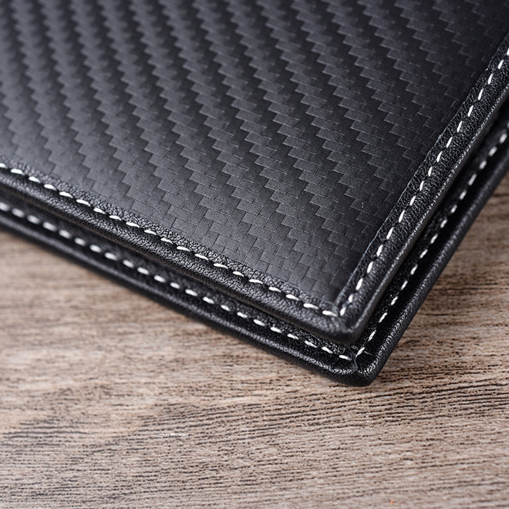 Men Wallets Carbon Fiber Leather Wallet Anti-magnetic