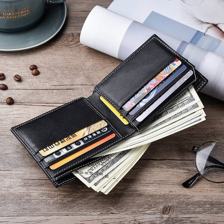 Men Wallets Carbon Fiber Leather Wallet Anti-magnetic