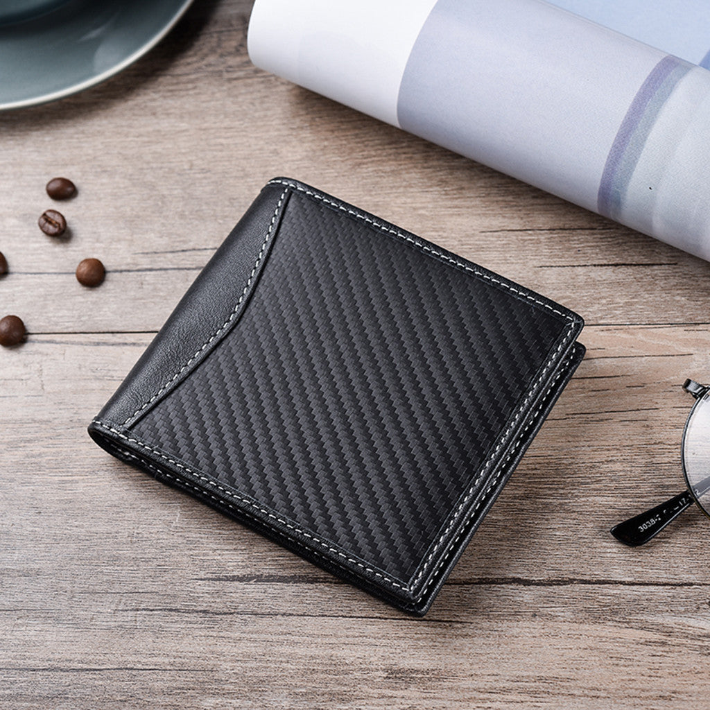 Men Wallets Carbon Fiber Leather Wallet Anti-magnetic